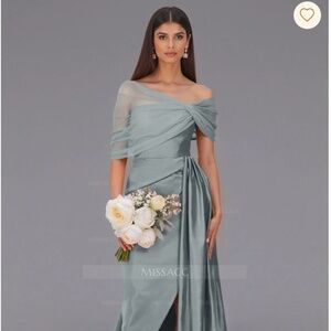 Missacc Tulle Asymmetrical Neckline Satin Bridesmaid Dress